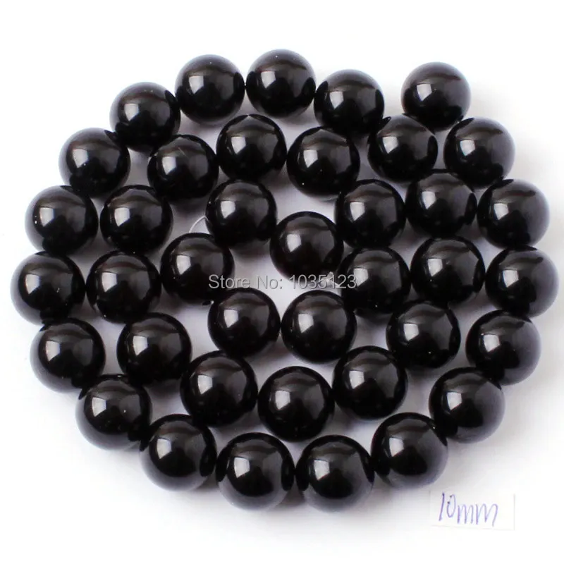 Round Natural Black Agates Bracelet Necklace Jewelry Loose Beads 38cm 2,3,4,5,6,8,10,12,14,16,18,20mm