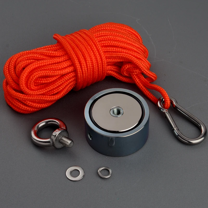 150kg superindução dupla face forte neodímio n52 material de recuperação de ímã de pesca 15m corda durável