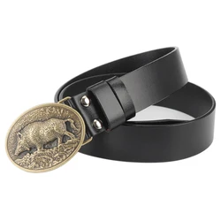 Genuine Leather male metal belt buckle fashion strap for men gift belt Wild boar pattern