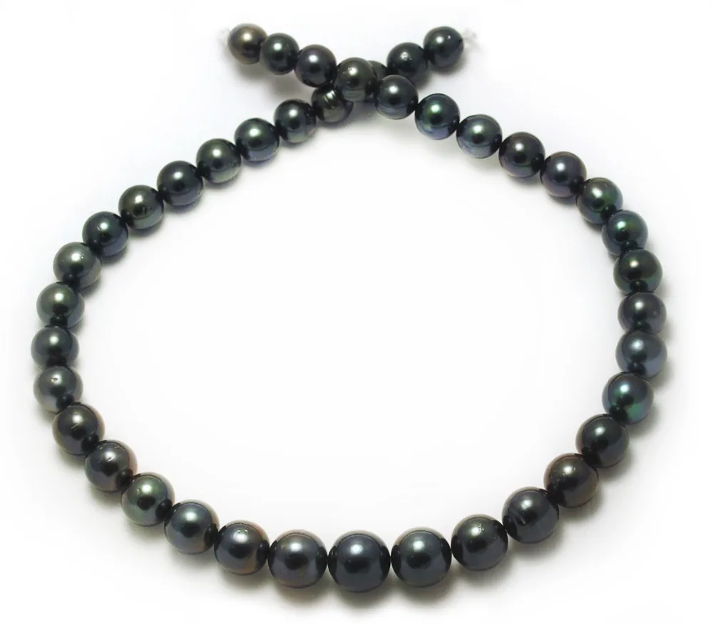 16 inches 9-10mm AAA Black Round Good Luster Natural Freshwater Pearl Loose Strand