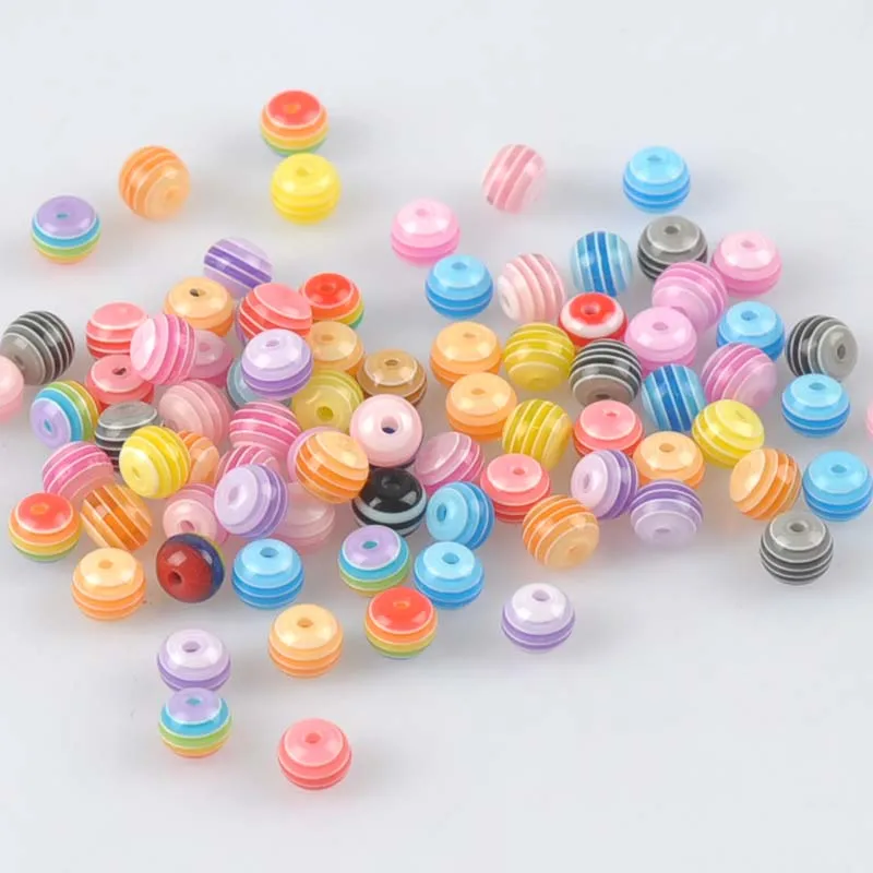 100pcs Mixed Stripe Resin Round Spacer Beads For Jewelry making DIY 6mm YKL0562X