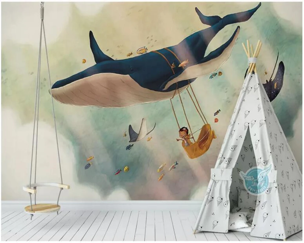 Customized kids bedroom wallpaper, creative sky whale murals for living room sofa background home decor papeles de paredes