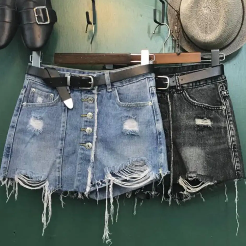 

denim shorts skirt summer 2022 new single-breasted washed high waist a-line jeans mini skirt