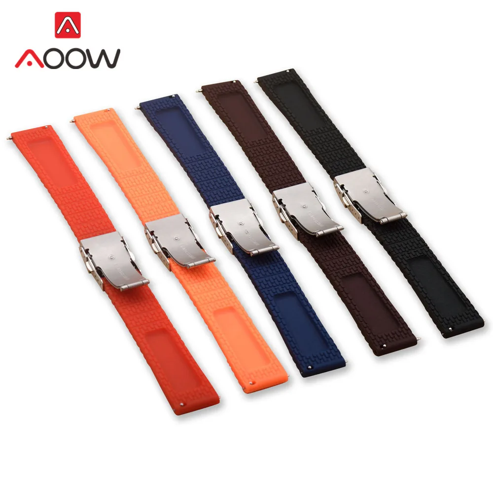 18mm 20mm 22mm 24mm Soft Silicone Quick Release Watchband Rubber Metal Folding Buckle Replace Bracelet Band Strap Accessories