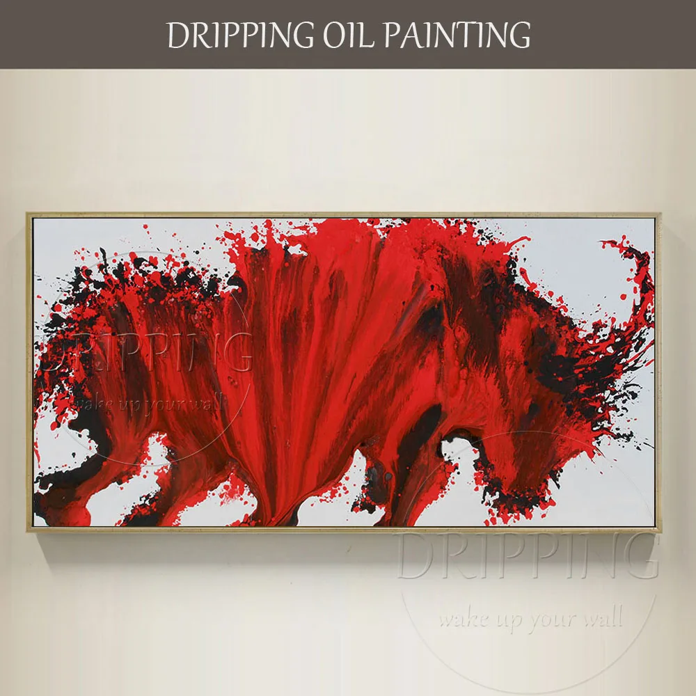 

Artist Hand-painted High Quality Modern Wall Art Red Bull Oil Painting for Decor Handmade New Fashion Animal Bull Oil Painting