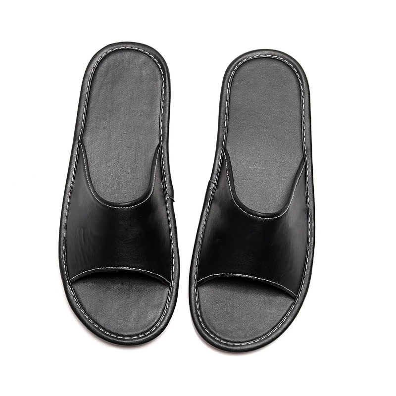 Leather Slippers Men and Women Couple Home Non-slip Waterproof Breathable Scalp Slippers Summer Home Casual Shoes