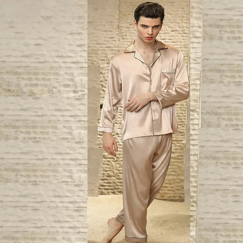 

New Plus Size Men Casual Breathable High Faux silk Pajamas Set lounge Homewear Sleepwear Set Men's Pijamas Vestidos TZ781