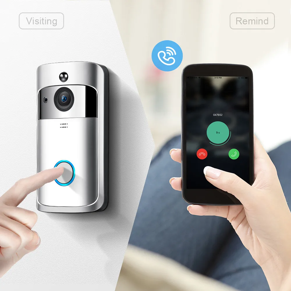 โทรศัพท์ประตูวิดีโอ HD PIR WIFI Doorbell Intercom 720P IP กล้องแบตเตอรี่ SD Card Slot กลางแจ้ง