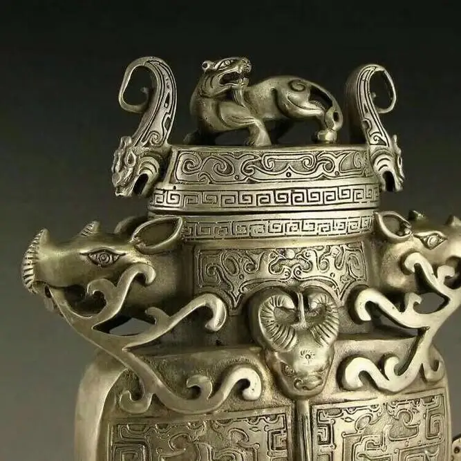 China collection archaize white copper wealth the God beast vase