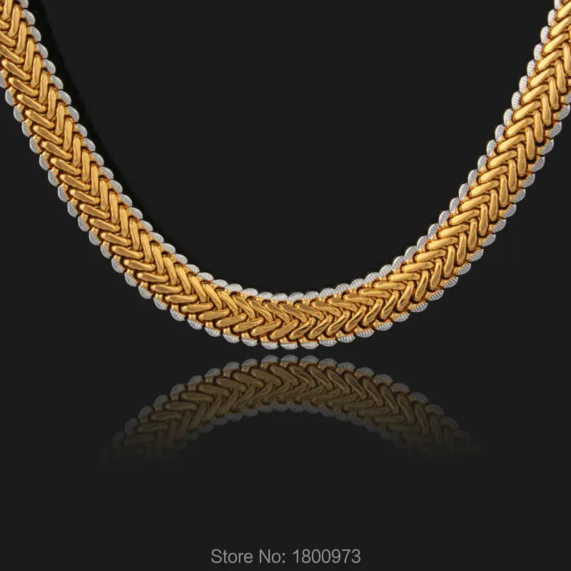 Unique Two Tone Necklace New Trendy Gold/Silver Color 11MM 22 Inches Snake Chain Necklaces Jewelry Men