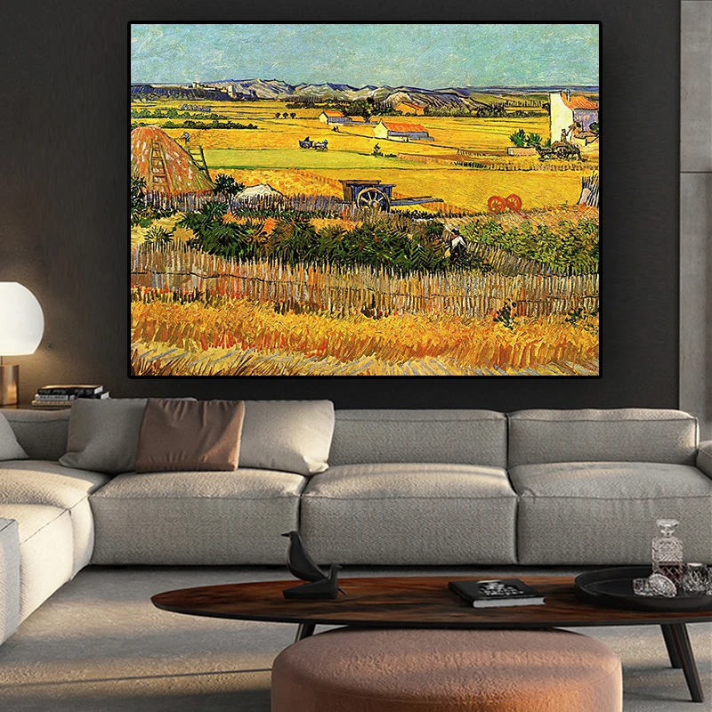 Harvest at La Crau by Van Gogh Landscape Oil Painting Reproductions on Canvas Posters and Prints Wall Picture for Living Room - Image 3