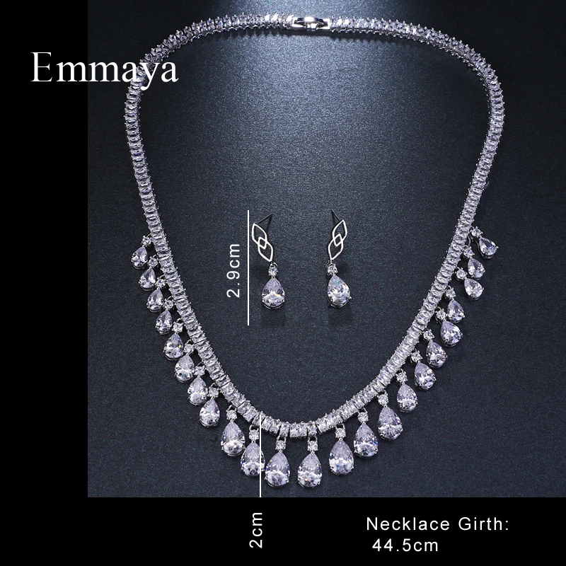 Emmaya Trendy Jewelry Design Romantic White Gold Color Water Drop AAA Cubic Crystal Wedding Jewelry Sets For Brides Jewelry Gift