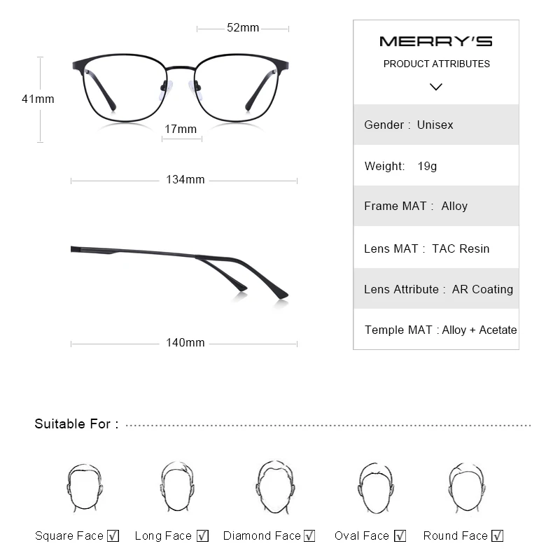 MERRYS DESIGN Men Women Fashion Trending Oval Glasses Frame Unisex Myopia Prescription Optical Eyeglasses S2046