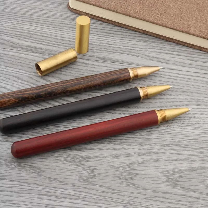 Red Wooden Rollerball Pen With Half Rubber Ballpoint Pen Golden Trim Stationery Office School Supplies Roller Ball Pen