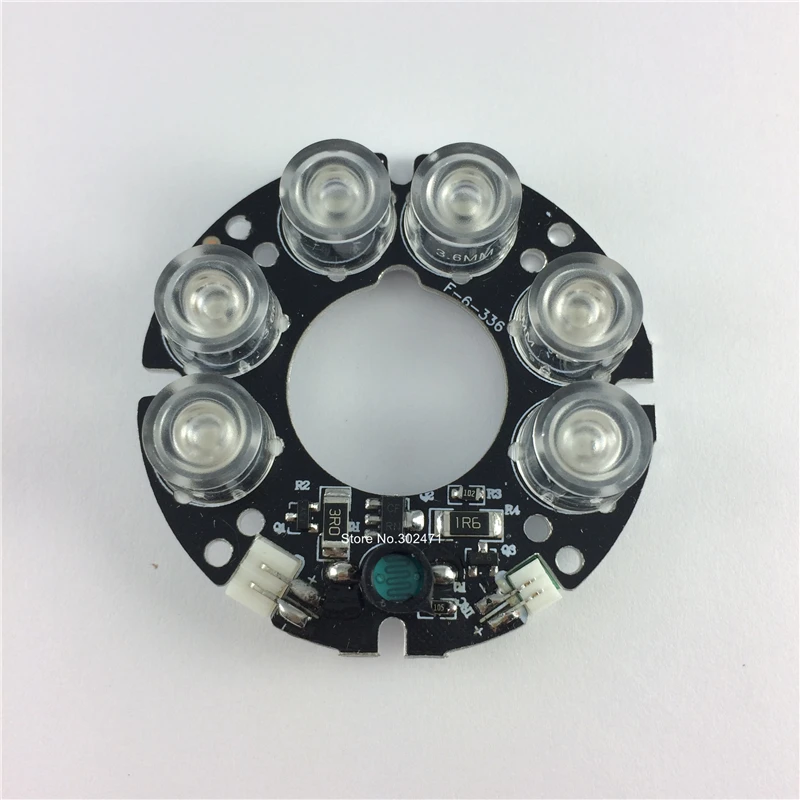 90 Degree Dia.22-Dia.52mm Infrared 6 IR LED board for CCTV cameras night vision  DC12V power supply for 60size housing.