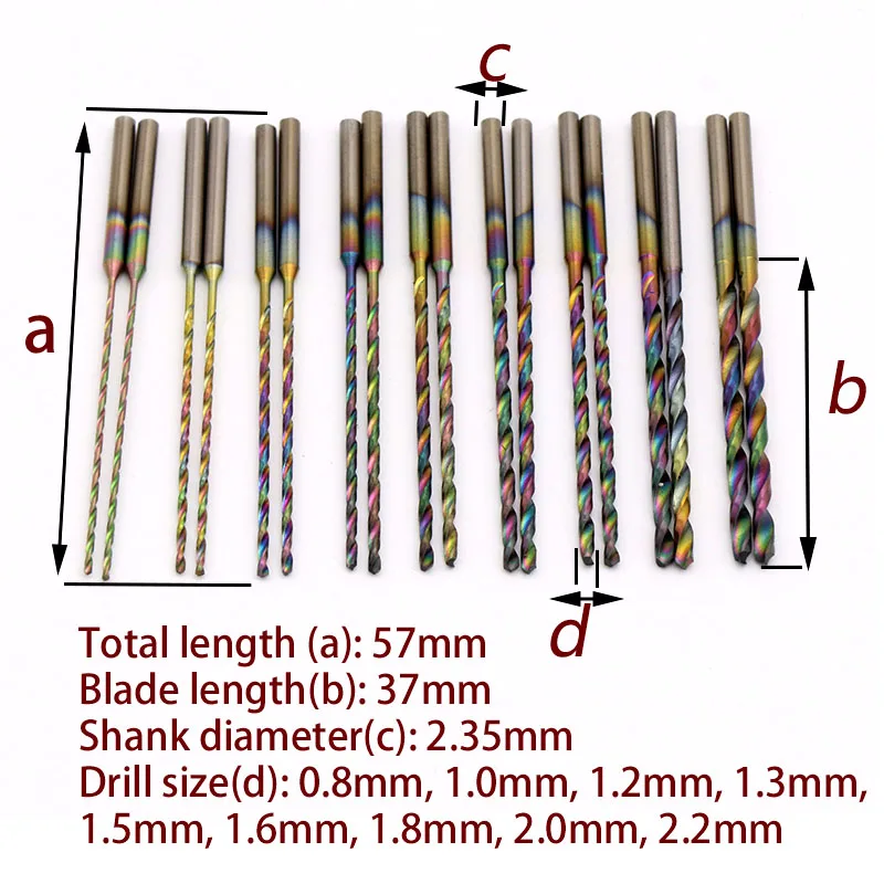 Brocas helicoidales HSS de titanio colorido, herramientas eléctricas para carpintería, 2,35mm, 0,8/1/1.2/1.3/1.5/1.6/1.8/2/2.2mm, 1 ud.