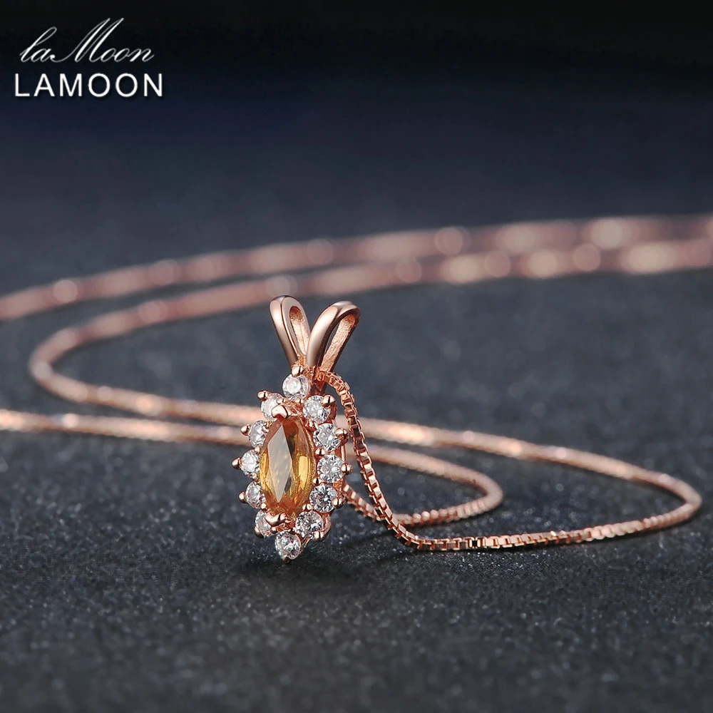 Lamoon Horse Eye Shape Natural Citrine 925 Sterling Silver Chain Pendant Necklace Women Jewelry  S925 LMNI001