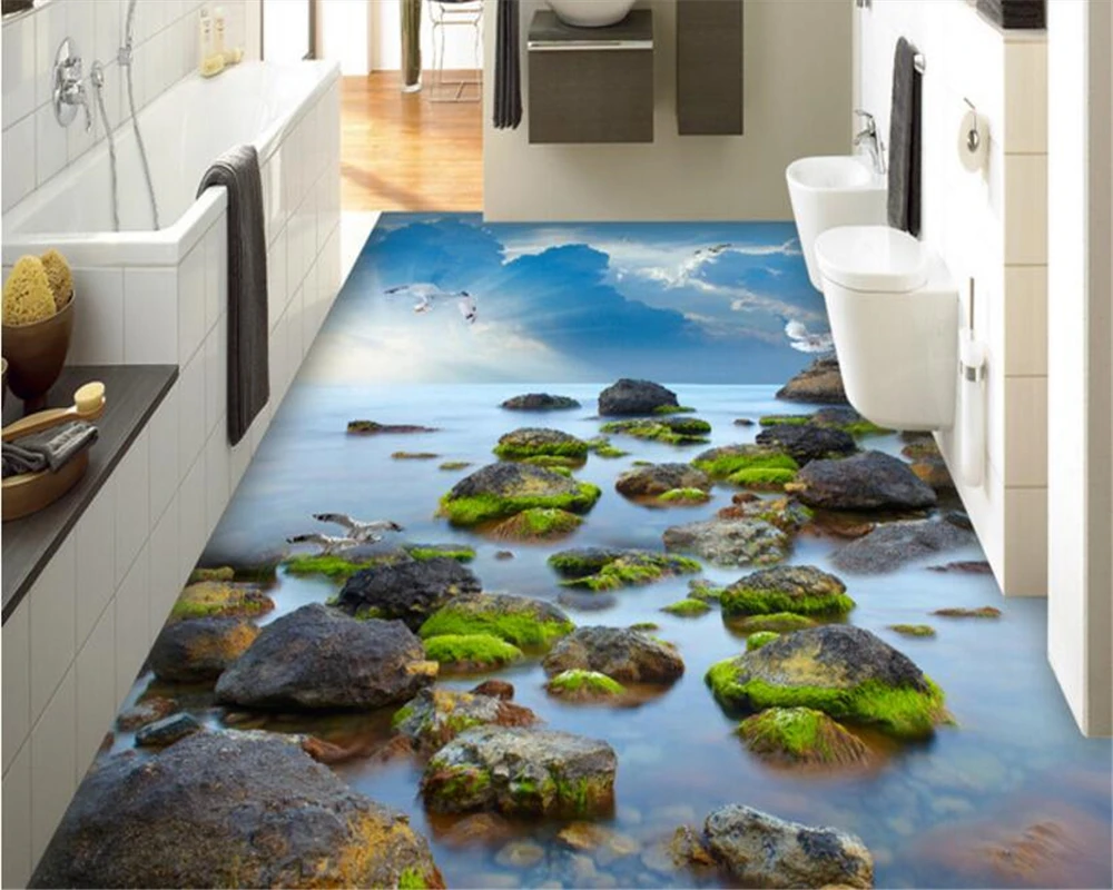 

beibehang Fantasy seductive fashion waterproof papel de parede 3d wallpaper sea stone seaside sky floor tiles flooring paintings