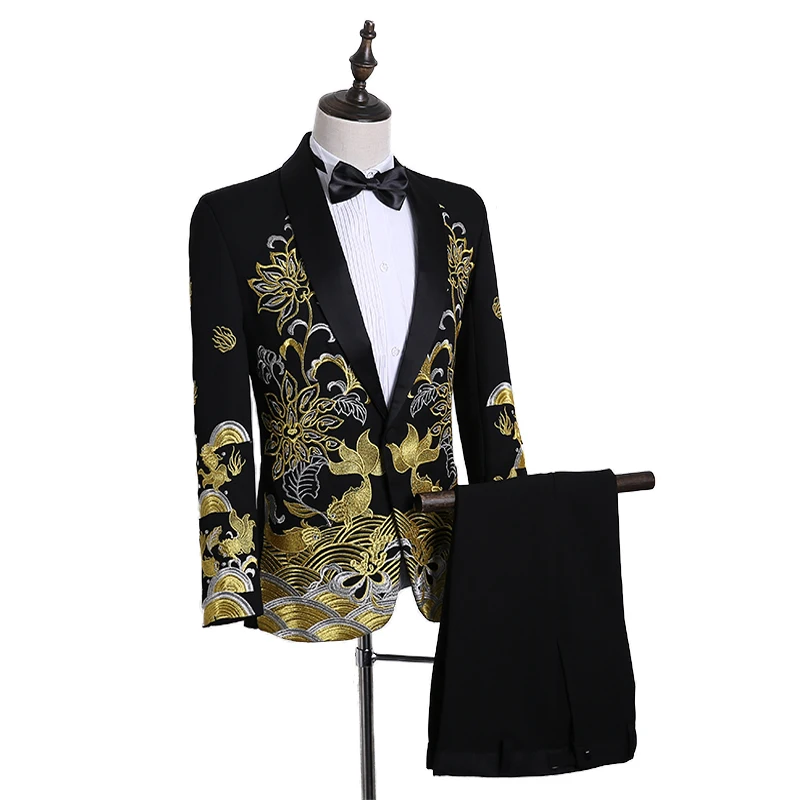 

S-2XL new high-end fashion fine embroidery men's lead singer DJ DS set stage clothing men's plus size dress suits