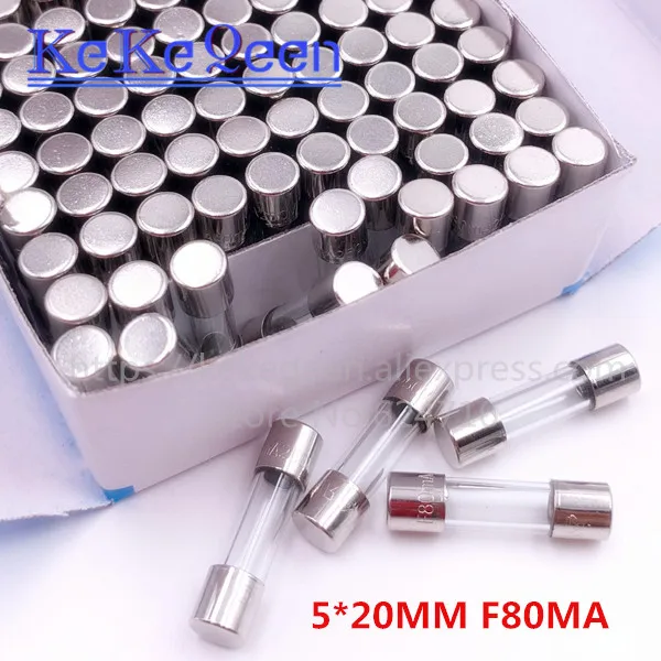 10pcs/Box 5*20mm 80mA 250V Fuse 5*20 F80mA 80MA 250V Glass Fast / Slow blow Fuse 5mm*20mm