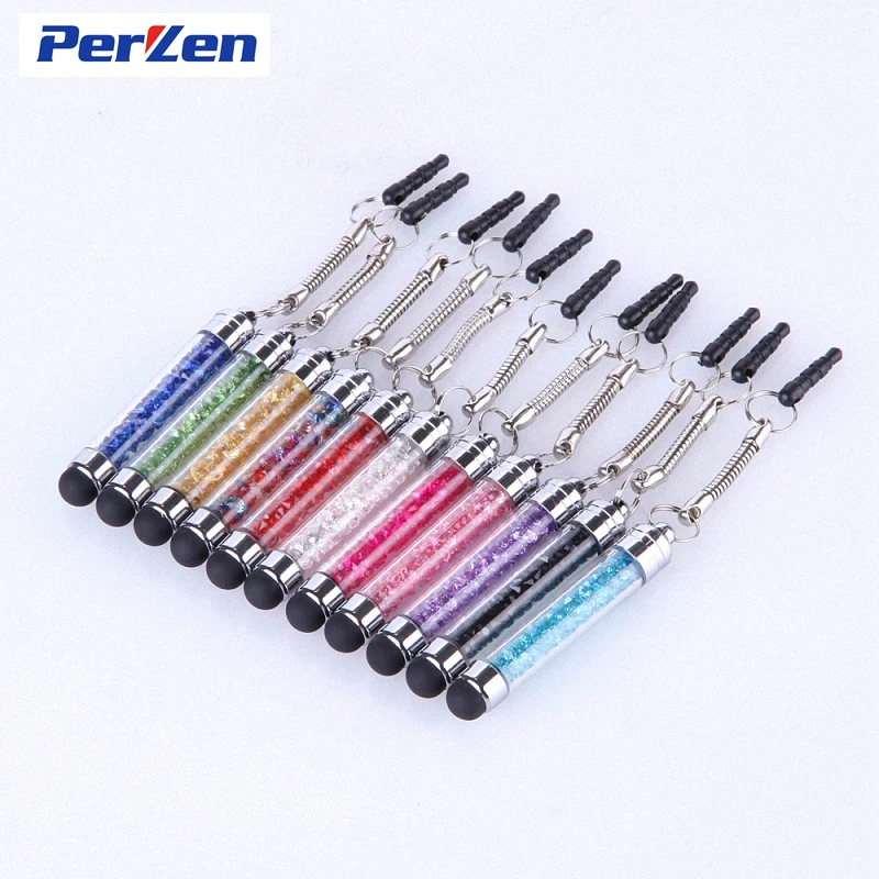 1500pcs/lot High Quality Mini Crystal Stylus Pen Capacitive Screen Touch Pen For iPhone Samsung+ 3.5mm Dust Plug Free Shipping