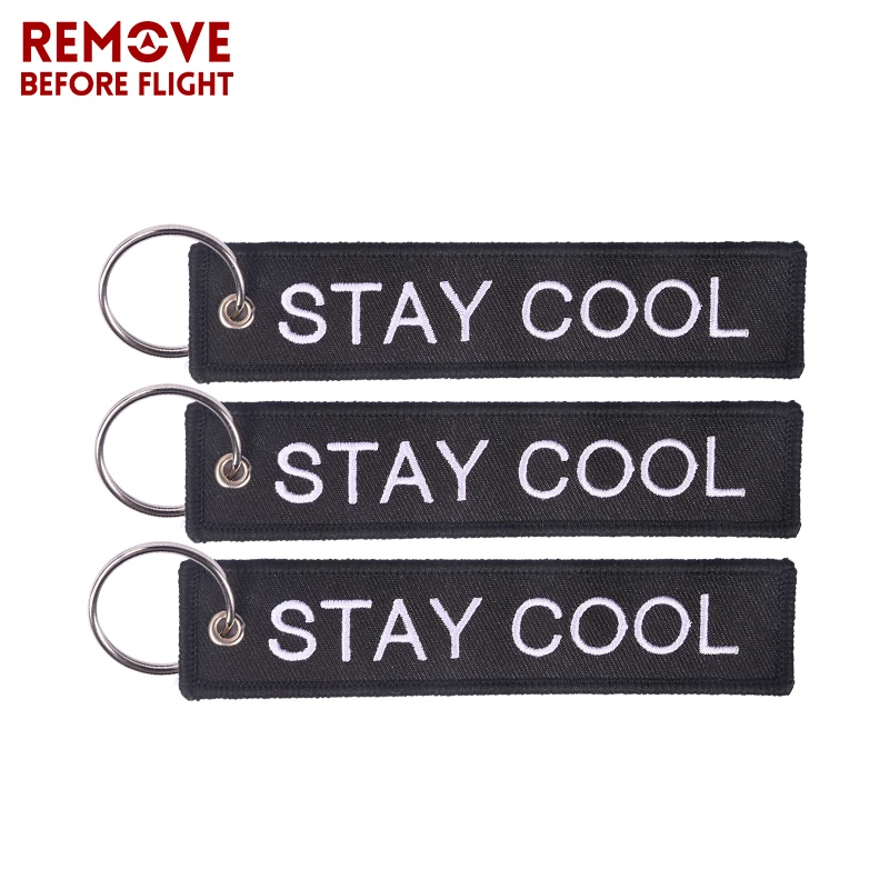 

Wholesale Fashion Motorcycle Keychain Stay Cool AWESOME EVERYDAY Key Chains Black White Embroidery Key 20PCS for Valentine's Day