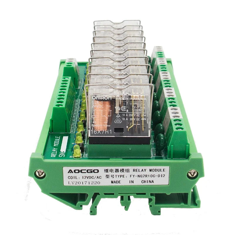 10 Channel 1 SPDT DIN Rail Mount OMRON G2R 12V DC/AC Interface Relay Module