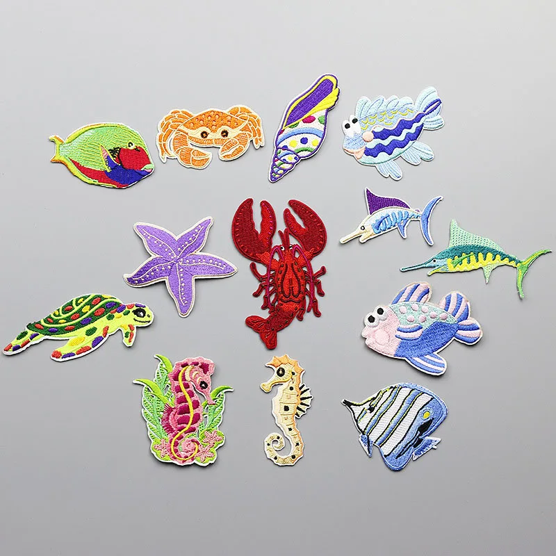 

Cute Fish Crab Lobster Patches For Clothing Iron On Applique For Bags Dress Clothes High Quality Patches DIY Appliques