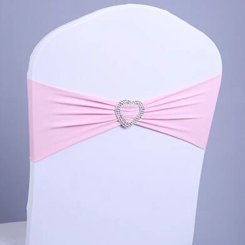 100PCS Elastic Spandex Chair Bow Sash Stretch Chair Sash Band With Heart Buckle For Banquet Hotel Wedding Chair Decoration