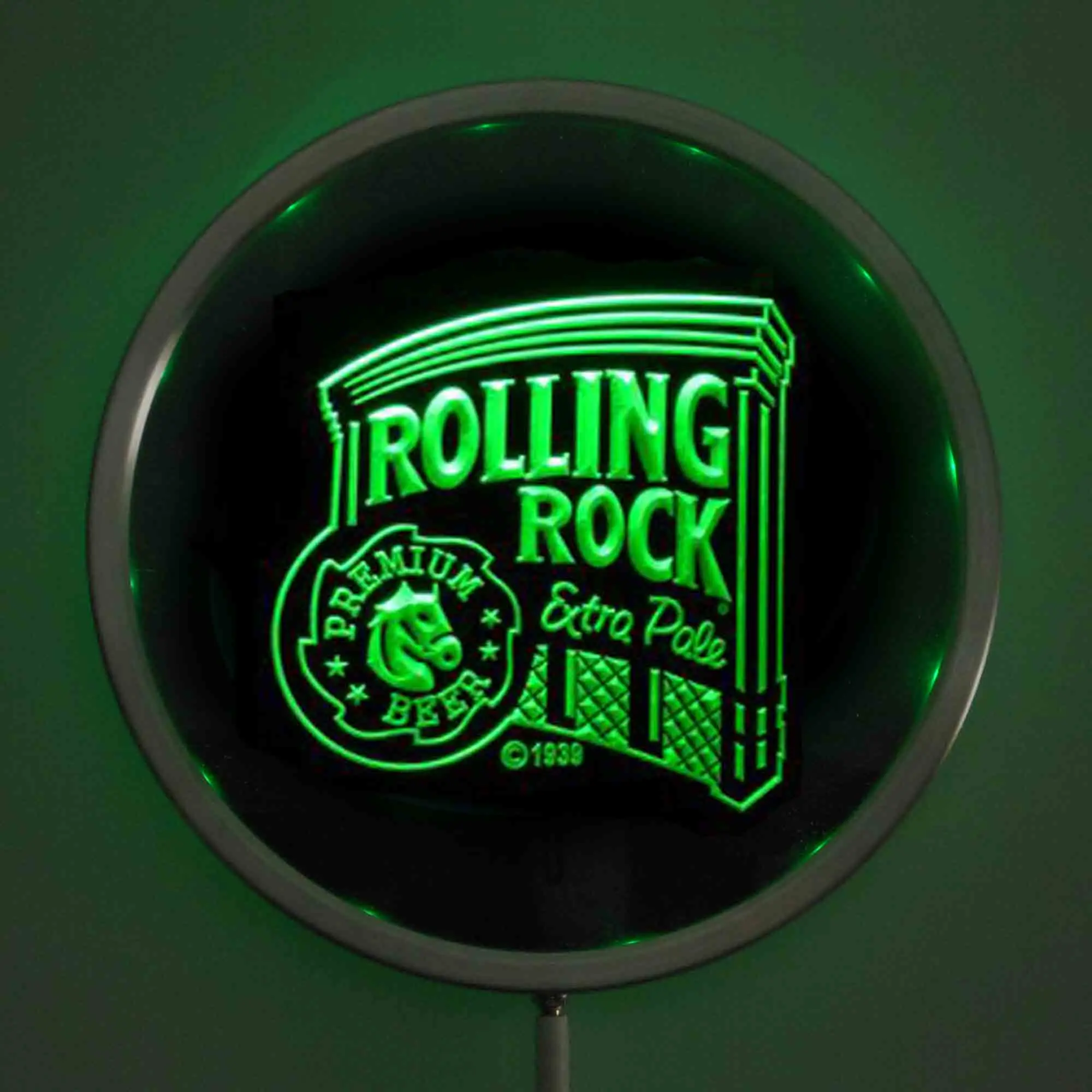 rs-a0019 Rolling Rock Beer LED Neon Light Round Signss 25cm/ 10 Inch - Bar Signs with RGB Multi-Color Remote Wireless Control