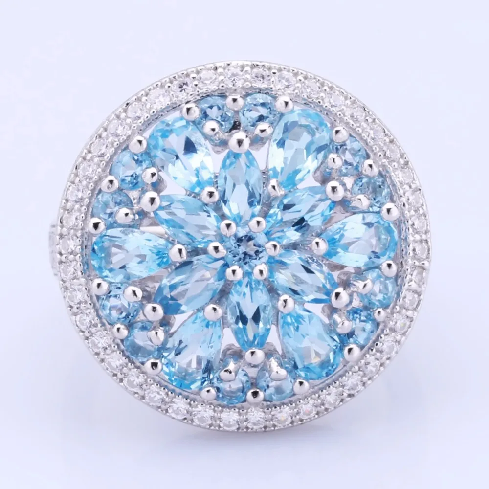 GEM\'S BALLET 11.05ct Round Natural Blue Topaz Gorgeous Jewelry Sets Pure 925 Sterling Silver Earrings Ring Set For Women Wedding
