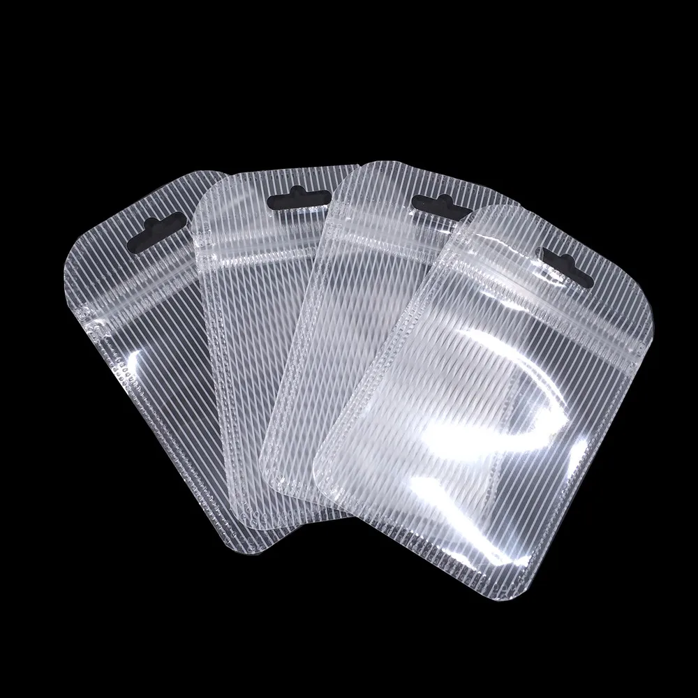 

1500Pcs/Lot Clear White Stripe Package Bag Self Sealing Ziplock Bags 5 Sizes Electronic Accessories Sundry Storage Bag Hang Hole