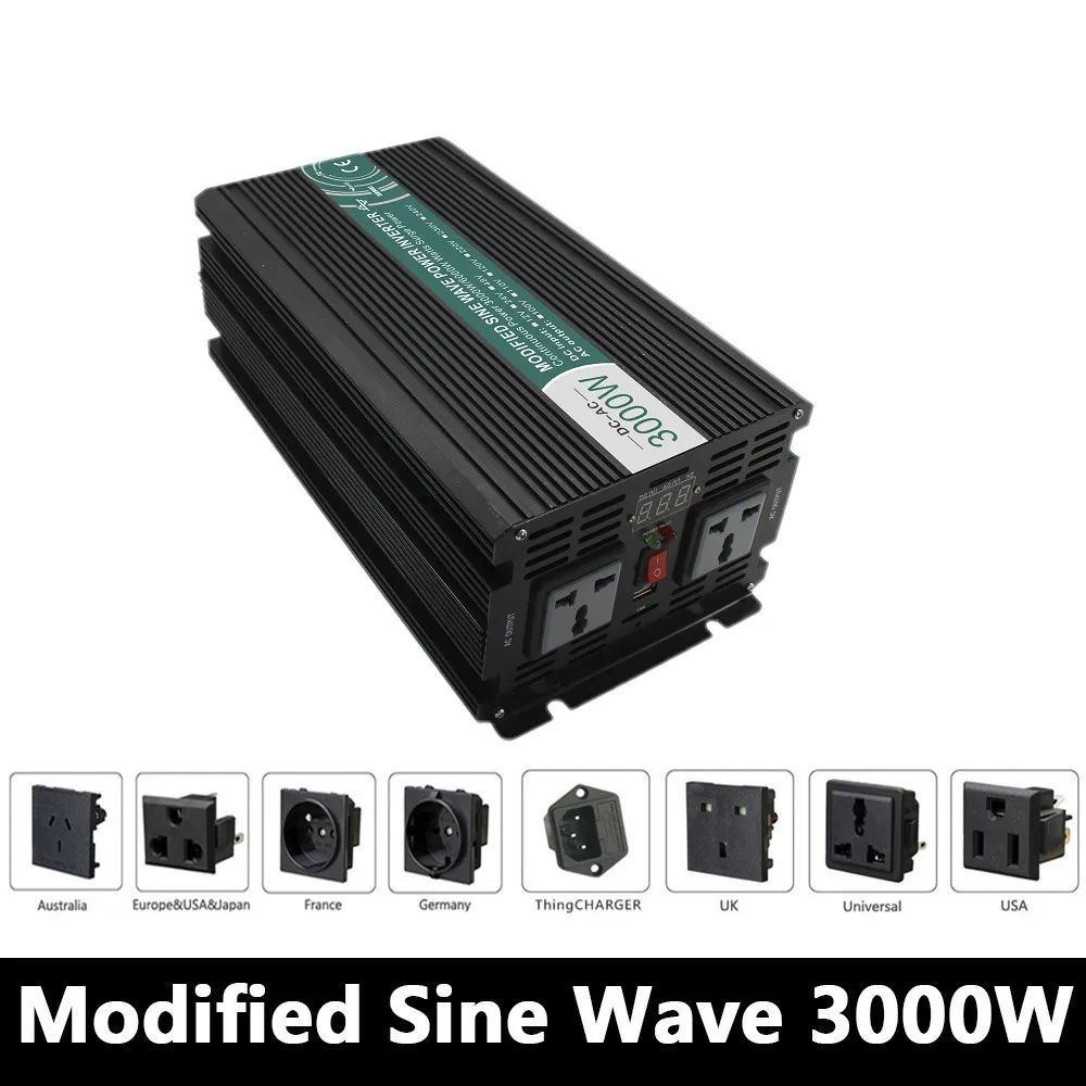 3000W Modified Sine Wave Inverter,DC 12V/24V/48V To AC 110V/220V,off Grid Solar Power Inverter,voltage converter work Battery