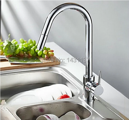 

wholesale and retail copper single lever chrome hot and cold pull out Kitchen faucet single hole kitchen tap mixer