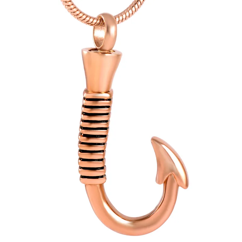 IJD8423 Silver,Gold,Rose Gold Stainless Steel Fishhook CREMATION JEWELRY Necklace for Ashes Keepsake Urn Holder Memorial Pendant