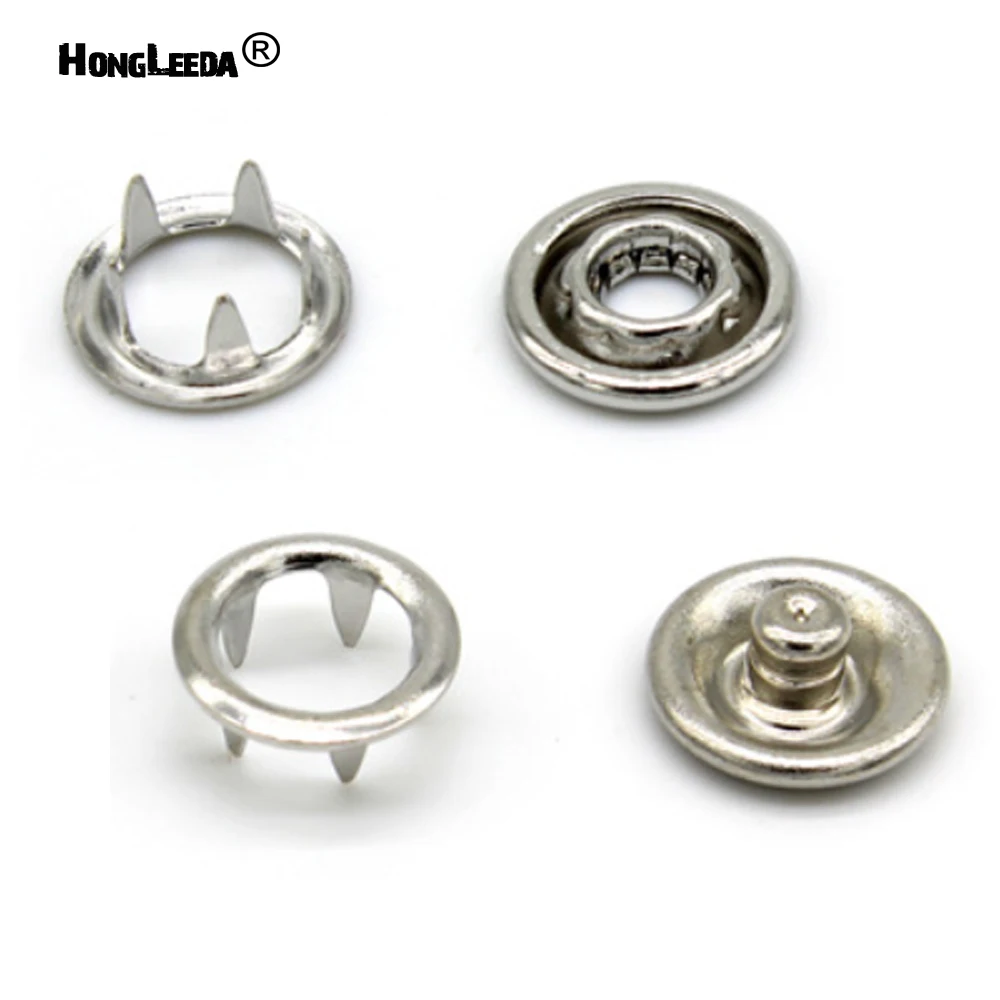 200sets/lot metal brass prong snap buttons silver nickle 4 part ring buttons fastener baby wear children garment 7.2/9.5/10mm