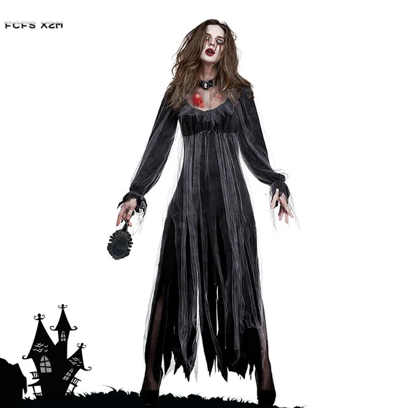 Woman Ghost Zombie Walking Dead Corpse Bride Scary Cosplay Halloween Vampire Costumes Carnival Purim Nightclub Bar Party Dress