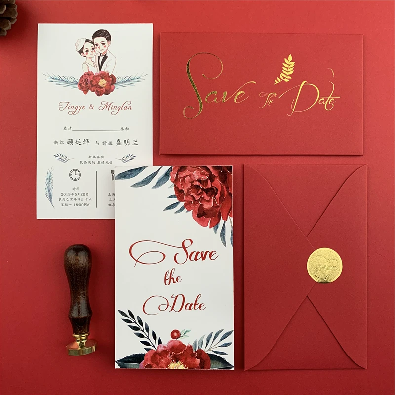 2019 New Red Wedding Invitations Cards +Tags Vintage Wedding Bridal Shower Gift Greeting Card Kits Event Party Supplies Decor