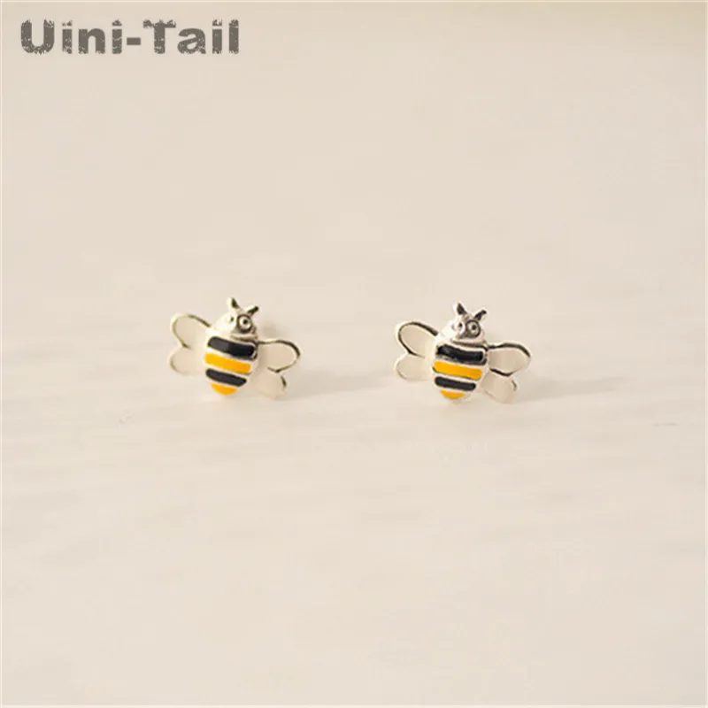 Uini-Tail hot new 925 Tibetan silver cute color bee earrings wholesale women models Korean fashion sweet earrings GN757