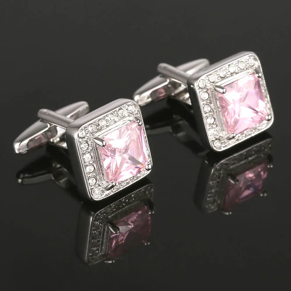 VAGULA New Classic Cufflinks Party Wedding Suit Shirt Gemelos Men Jewelry Button Pink Crystal Cuff links 337