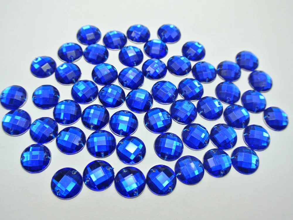 200 Royal Blue Flatback Acrylic Faceted Round Sewing Rhinestone Button 10mm Sew on beads