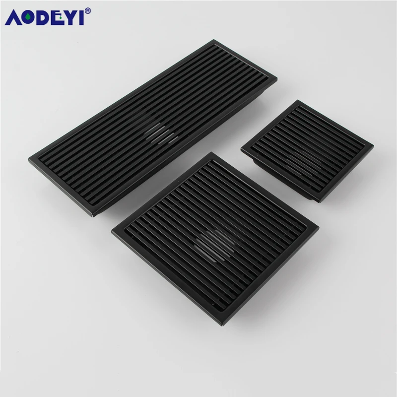 AODEYI Black SUS 304 Stainless Steel Shower Floor Drain Strainer, 4.3/6/12 inch Square Grid Anti-odor Pipe Drain 11-222