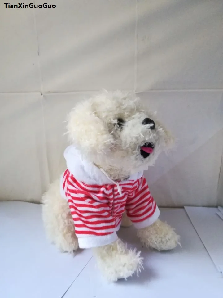 Chien en peluche à rayures rouges habillé, poupée douce, oreiller de jet, manteau, chien accroupi, joli dessin animé, cadeau d'anniversaire, 35cm, s1931