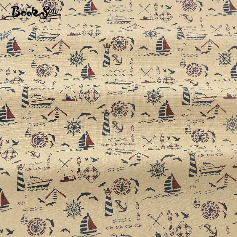 Booksew-tela de lino y algodón con diseño de tema de mar, Material de costura para mantel, almohada, bolsa, cortina, cojín, decoración Zakka, Tissu