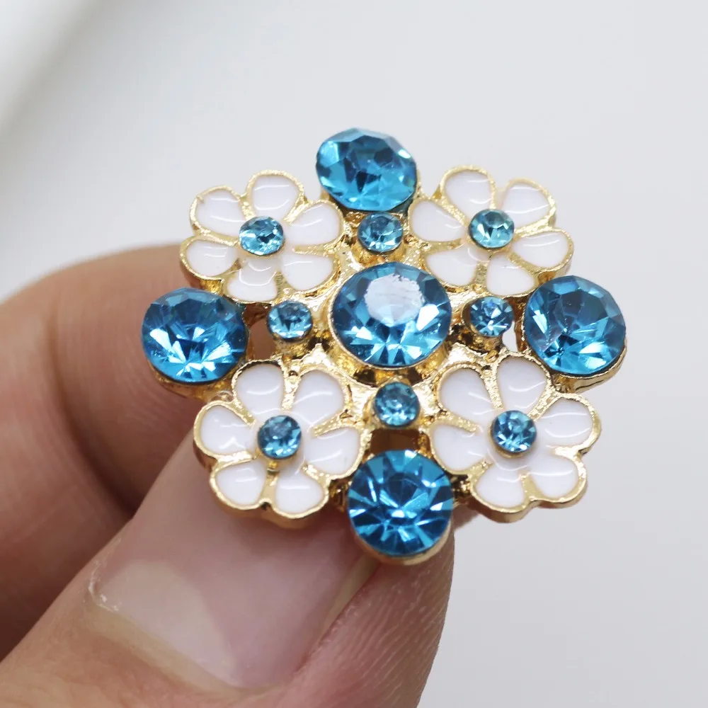 New Buttons 5pc/lot Spray Painted(FlatBack / Buckle)Metal Button Crystal Rhinestone DIY Jewelry Parts For 22mm