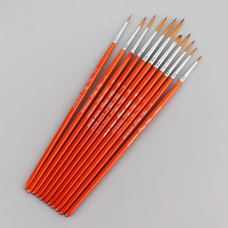 11pcs/set Professional Detail Paint Brushes Fine Pointed Tip Miniature Brush For Acrylic Watercolor Oil Drawing Painting Kit