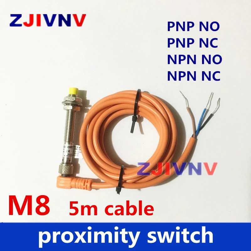 5PCS M8 Connector type proximity switch normally open/close inductive sensor PNP/NPN NC/NO DC 3 wires sensor with 5m cable plug