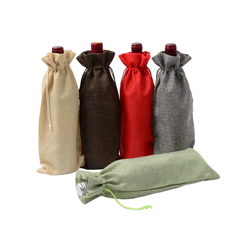 

Multicolored Jute linen Practical Wine bottle Package Bags , Weddings Party Champagne Bottle Covers Linen 1 pcs/Lot 15*35cm