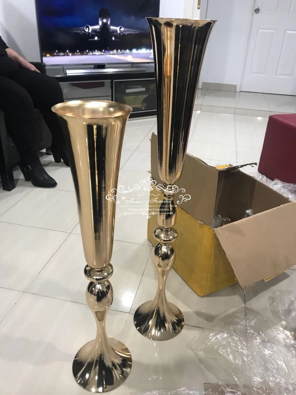 Gold Tabletop Vase Metal Flower Vase 75cm Table Centerpiece For Marriage Metal Flowers Holder For Wedding Decoration