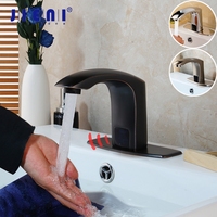 JIENI Solid Brass Automatic Sensor Faucet Black Bathroom Basin Sink Faucet Water Mixer Tap Touch-Free Infrared Basin Tap Faucet